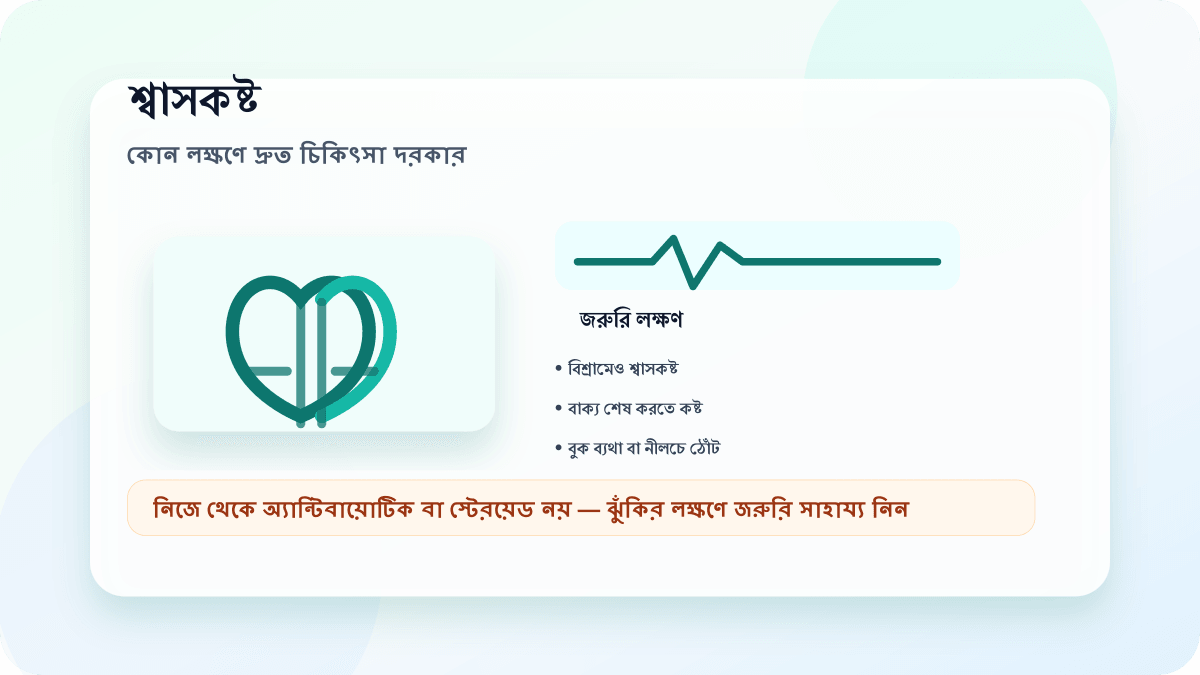 শ্বাসকষ্টের জরুরি সতর্কতা, শ্বাসপ্রশ্বাসের তরঙ্গ এবং নিরাপদ পদক্ষেপ নিয়ে মানববিহীন শিক্ষামূলক ছবি